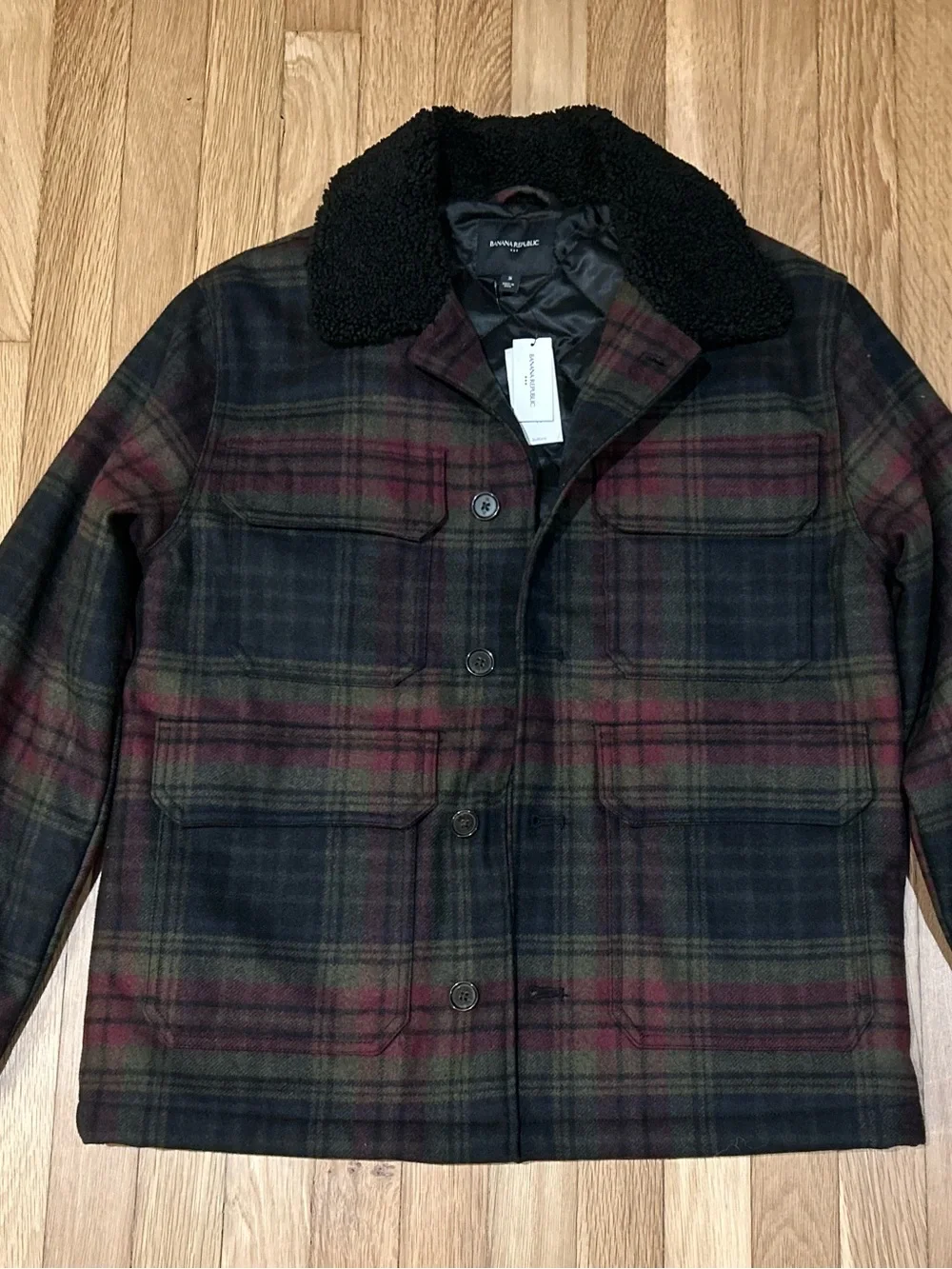 Banana Republic Men’s Plaid Field Jacket with Sherpa Collar Flannel Small